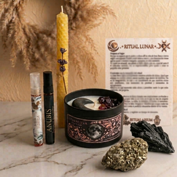 pack bienvenida rituales velas artesanales pirita cianita vela de miel agua florida